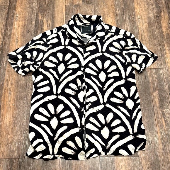 Denim & Flower Black and White Casual Button Down Shirt - Picture 1 of 5
